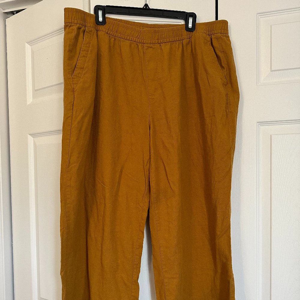 Burnt Orange Linen Elastic Waist Pants